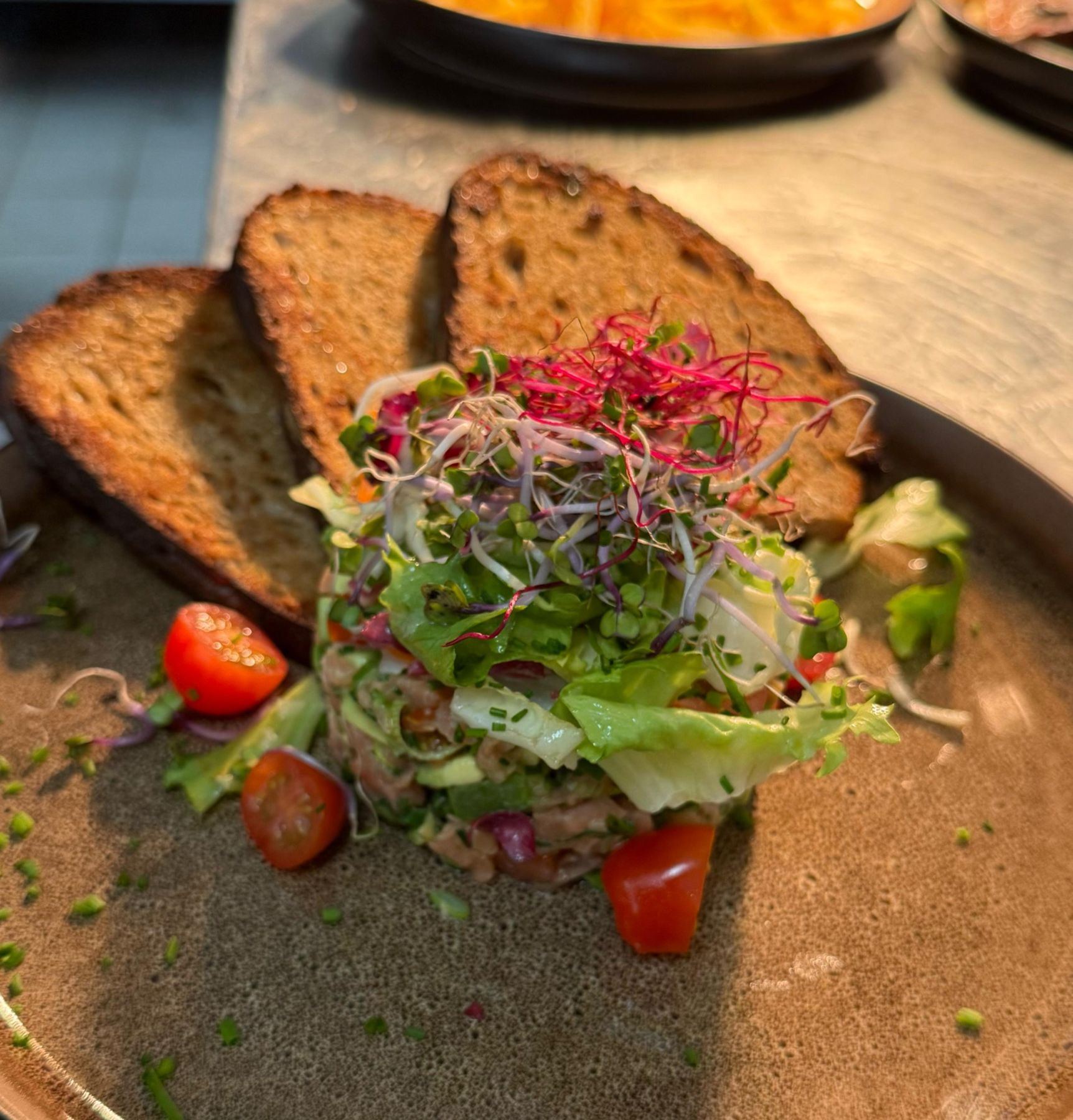 Geröstetes Brot mit Salat